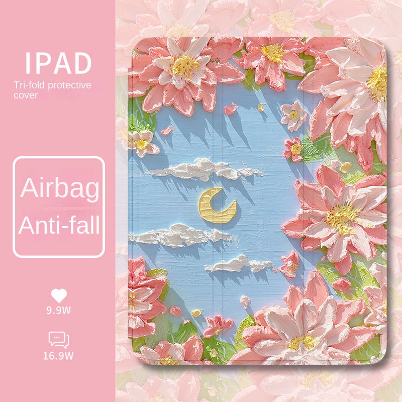 เคส ลายภาพวาดสีน้ํามัน รูปดอกไม้ สําหรับ ipad Air5 4 10.9 นิ้ว Air1 2 3 9.7 10.5 2017 2018 2019 2020 2021 2022 Pro11 ipad 8th 9th gen 10 2022