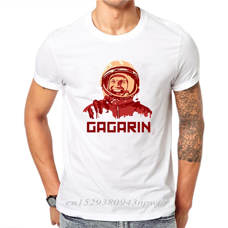 RNเสื้อยืดแขนสั้นลําลอง พิมพ์ลาย Hipster Yuri Gagarin CCCP Russian USSR Soviet Union Man Moscow Russ