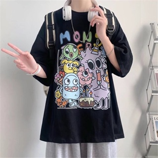 Trendy Harajuku Style High Street Design Sense Cartoon Graffiti Printed Short-Sleeved T-Shirt Men Women Summer Kore_02