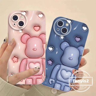 💫 3D Vision 💫 Realme C35 C30 C25 C25Y C21 C20 C25 C17 C15 C11 Realme 8 7 6 5 Pro Cute Cartoon Fashion Love Bear Couple Air Cushion Phone Case Soft Protective Back Cover