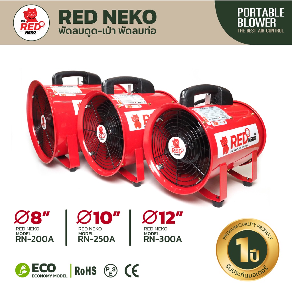 Fan พัดลมดูดเป่า พัดลมท่อ พัดลมถังกลม ยี่ห้อ RED NEKO 8นิ้ว 10นิ้ว 12นิ้ว
