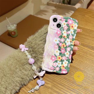 For เคสไอโฟน 14 Pro Max [Flower Oil Painting Chain 3D Texture] เคส Phone Case For iPhone 14 Pro Max Plus 13 12 11 For เคสไอโฟน11 Ins Korean Style Retro Classic Couple Shockproof Protective TPU Cover Shell