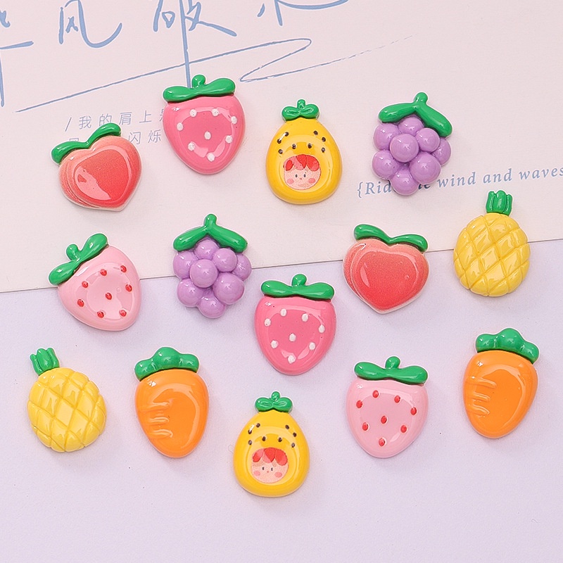แผ่นกาวเรซิ่น รูปผลไม้ สตรอเบอร์รี่ สับปะรด พีช DIY สําหรับตกแต่งตู้เย็น