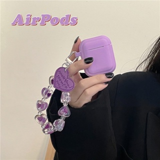 ใหม่ เคสหูฟัง ซิลิโคนนิ่ม ลายหัวใจสีม่วง พร้อมสายโซ่คล้อง สําหรับ airpods 1 2 3pro 3 2