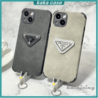 เคสโทรศัพท์มือถือหนัง ลายโลโก้ Prada สีดํา สําหรับ iPhone 14 Pro Max 14 Plus 13 12 11 Pro Max Xs Max Xr X Xs 13 12 Mini 6 7 8 Plus