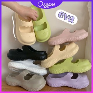 Oeggeo shop Baotou รองเท้าแตะ ส้นแบน พื้นหนา สีมาการอง สําหรับผู้หญิง