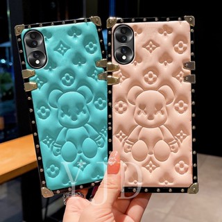 เคสโทรศัพท์มือถือหนัง ขอบตรง ทรงสี่เหลี่ยม กันกระแทก ลายหมีน้อย สําหรับ Honor 70 Pro Honor 50