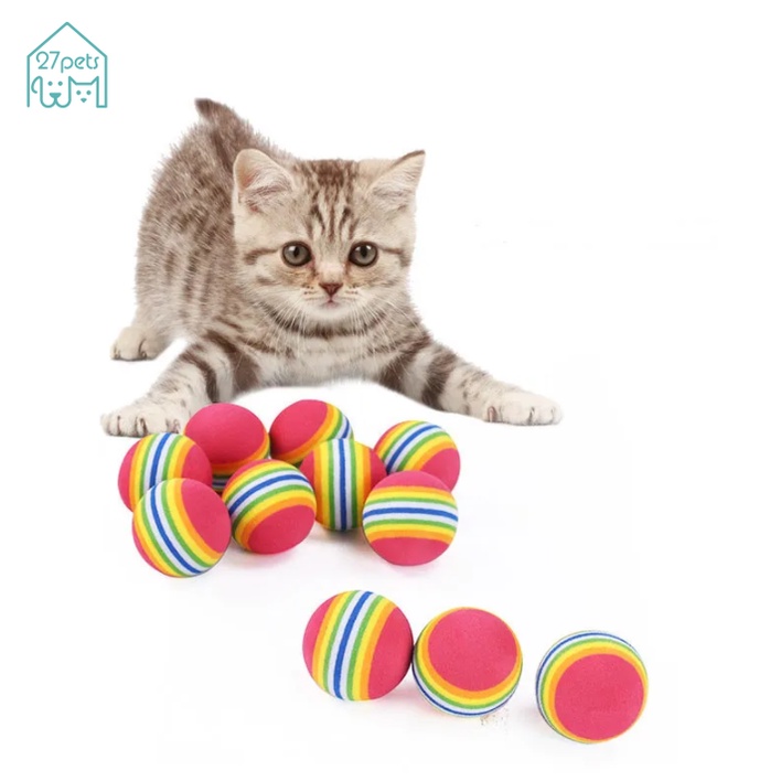 「27Pets」ลูกบอลโฟมฟองน้ํา สีรุ้ง ของเล่นสําหรับสัตว์เลี้ยง แมว
