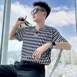เสื้อยืด ผ้าฝ้าย ลายสก๊อต แห้งเร็ว สําหรับผู้ชาย Y2k