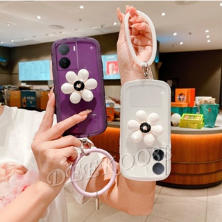 เคสโทรศัพท์มือถือ TPU แบบนิ่ม ลายดอกไม้สีขาว พร้อมสายคล้องมือ สําหรับ VIVO iQOO Z7x Z7 V27 V27e X90 Pro Y02A 5G 4G IQOOZ7X VIVOV27 V27Pro