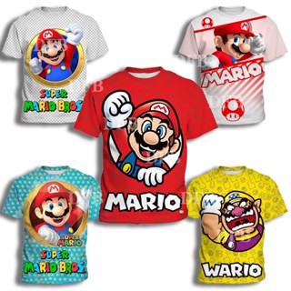 เสื้อยืดแขนสั้น คอกลม พิมพ์ลายการ์ตูน Super Mario 3 มิติ สไตล์ยุโรป และอเมริกา แฟชั่นสําหรับเด็กผู้ชาย