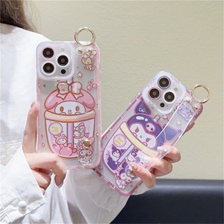 เคสโทรศัพท์มือถือแบบนิ่ม TPU ใส กันรอยกล้อง ลายการ์ตูนกระต่าย Melody Kuromi พร้อมสายคล้องข้อมือ สําหรับ Samsung Galaxy A70 A71 A72 A73 A54 A60 A82