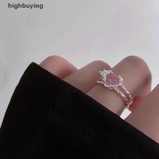 [highbuying] แหวนเพทาย คริสตัล รูปหัวใจ เรขาคณิต สีชมพู สไตล์วินเทจ สําหรับผู้หญิง Y2K พร้อมส่ง