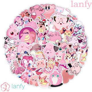 Lanfy สติกเกอร์ PVC ลายอนิเมะโปเกม่อน สีชมพู สําหรับตกแต่งแล็ปท็อป กระเป๋าเดินทาง เก็บสะสม