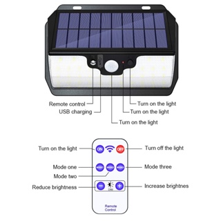 โคมไฟ Led 55 ดวง พลังงานแสงอาทิตย์ เซนเซอร์จับการเคลื่อนไหว กันน้ํา 3 โหมด พร้อมรีโมต สําหรับสวน โรงรถ กลางแจ้ง
