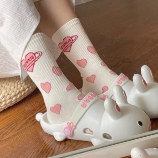 Lolita Socks JK Girls Female Version of The Tube Ins Tide Love Japanese Cute Student White Jk Socks Red Long Cotton Lolita Socks