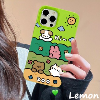 Lemon - เคสโทรศัพท์มือถือแบบนิ่ม หนา กันกระแทก ลายการ์ตูนสัตว์น่ารัก สวนสัตว์จิ๋ว สีเขียวมันวาว สําหรับ 14pro 14promax 13 13pro 13promax 11 12 12pro 12promax XR XSMAX 7P 8P MINI