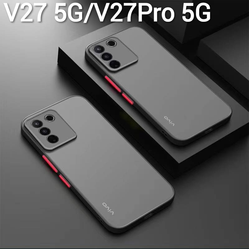 ส่งด่วน เคสผิวด้าน ตรงรุ่น สำหรับ VIVO V27 5G / V27PRO/Y17S/Y29 เคสโทรศัพท์มือถือ ขอบสี กันกระแทก 025