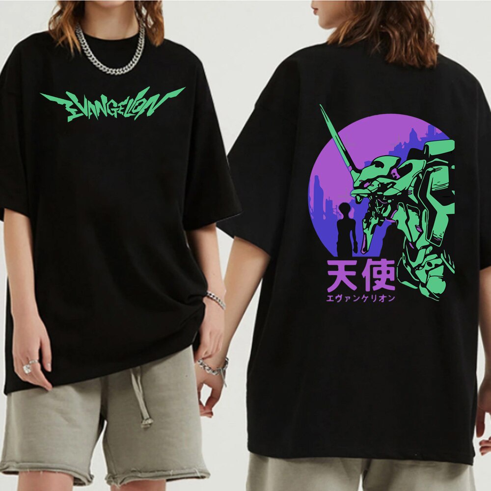 TRENDING QTเสื้อยืด Funny Japan Anime Evangelion Tshirt Men Manga Unisex Streetwear Hip Hop Tees Hom