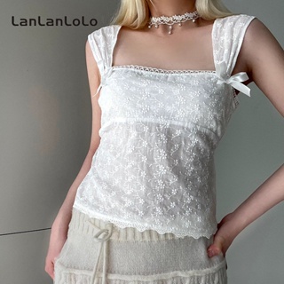 Lanlanlolo เสื้อสายเดี่ยวลําลอง เข้ารูป แต่งลูกไม้ สีพื้น สําหรับสตรี 2023