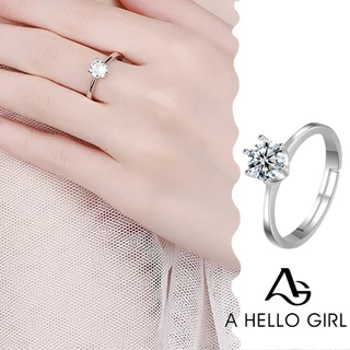 A HELLO GIRL S925 แหวนหมั้นแต่งงาน ประดับเพชร หกเหลี่ยม สไตล์คลาสสิก ของขวัญ สําหรับผู้หญิง