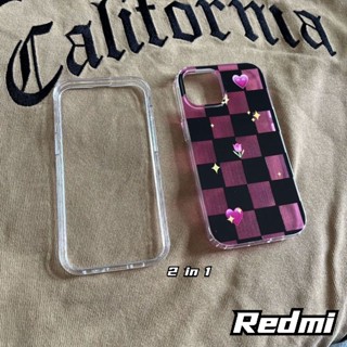 เคสโทรศัพท์มือถือใส แบบหนา กันกระแทก ลายตาราง สําหรับ Redmi 9T 9 9A 9c 10 10A 10C Note 12 8 9 10 11 11s 12Pro 2 In 1