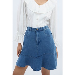 ESP กระโปรงผ้าเดนิมแต่งระบาย ผู้หญิง | Basic Fit Denim Skirt | 5748