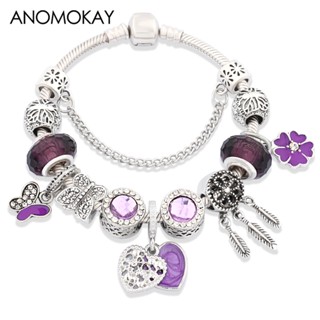 สร้อยข้อมือ จี้ผีเสื้อ ดอกไม้สีม่วง คลาสสิก พร้อมตาข่ายดักฝัน เหมาะสําหรับทุกโอกาส!