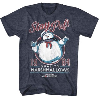 เสื้อยืดลําลอง แขนสั้น พิมพ์ลาย Ghostbusters Stay Puft Heathered แฟชั่นสําหรับผู้ชาย