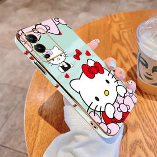 เคสโทรศัพท์มือถือ แบบนิ่ม ลายการ์ตูนคิตตี้ ขอบสี่เหลี่ยม หรูหรา สําหรับ Vivo V21 4G 5G V21E V23 V23E V25 Pro 5G V25E V27E