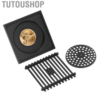 Tutoushop Shower Floor Drain Copper Odorproof Black Large Displacement Floor Drain Set