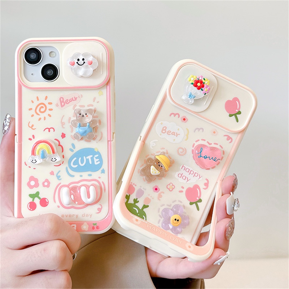 เคสโทรศัพท์มือถือ TPU นิ่ม ป้องกันเลนส์ ลายการ์ตูนหมีน่ารัก 3D สีรุ้ง สําหรับ IPhone 14 Pro Max 13 12 Pro Max 11 Pro Max