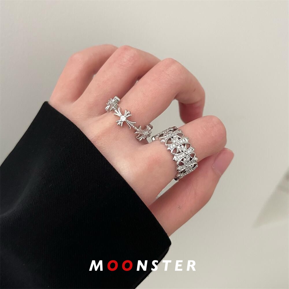Chrome Hearts cross แหวนเปิดปรับได้ แฟชั่นสีเงิน