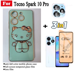 3in1tecno Spark 10 Pro Go 2023 Smart 7 infinix Hot 30 Hot 30i Hot 30 Play hello kitty เคสชุบการ์ตูน พร้อมกระจกแต่งหน้า ที่วางโทรศัพท์ ฟังก์ชั่นดูดแม่เหล็ก เคสนิ่ม