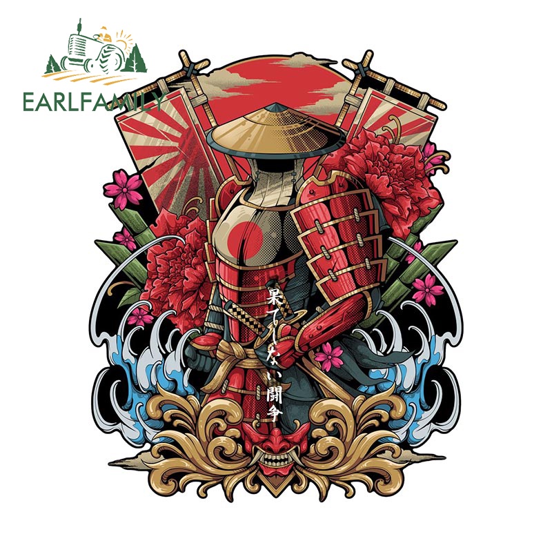 EARLFAMILY 13 ซม.x 10.7 ซม.Samurai Warrior สติกเกอร์รถสําหรับรถจักรยานยนต์โน้ตบุ๊คที่กําหนดเองญี่ปุ่