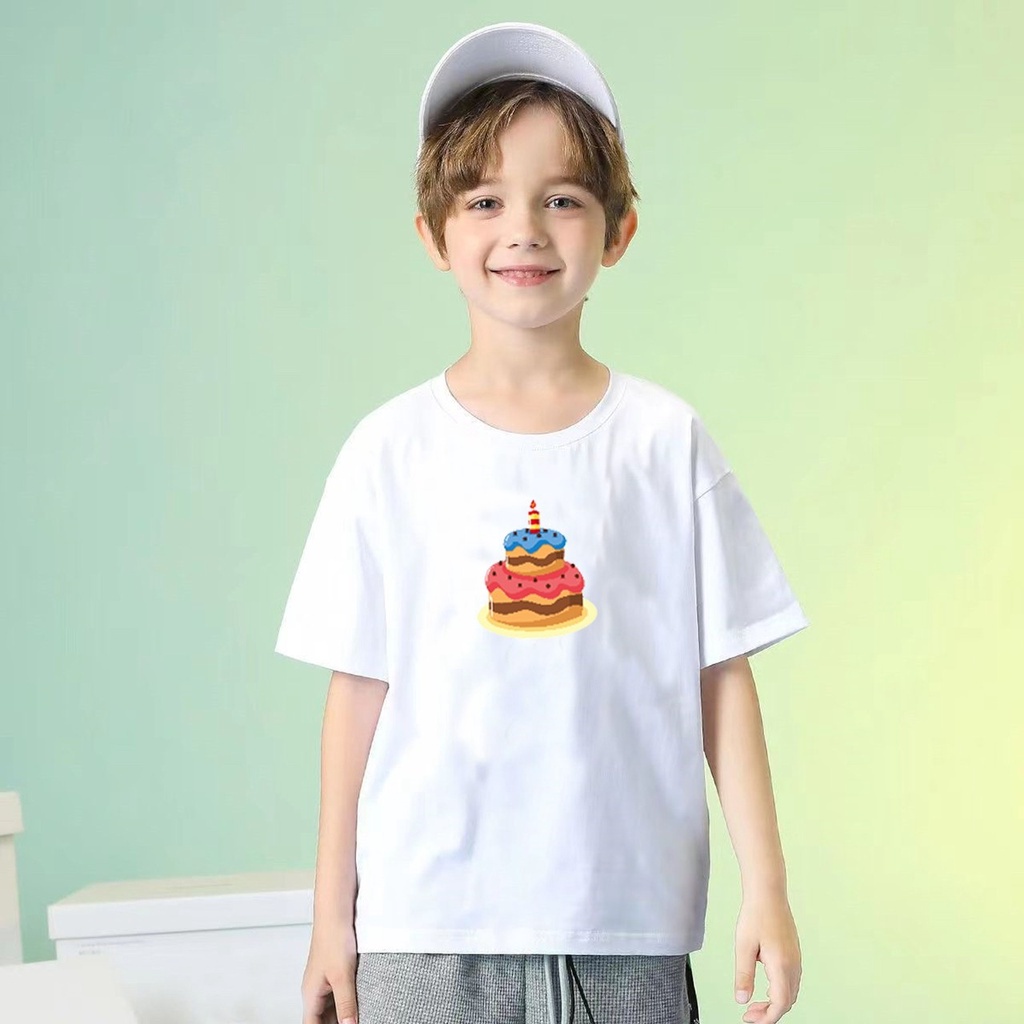 เสื้อยืดเด็กผู้หญิงเด็กผู้ชาย ลายเค้ก Kids Cake T-shirt ลายสกรีนน่ารักๆ 100%Cotton พร้อมส่ง มีเก็บเงินปลายทาง