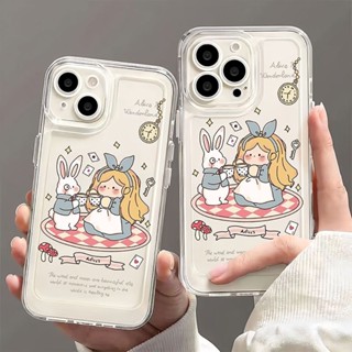 เคสโทรศัพท์มือถือ TPU แบบใส ลายกระต่ายอลิซน่ารัก สําหรับ Iphone 11 12 13 14 Pro Max 7Plus 8Plus XR XS