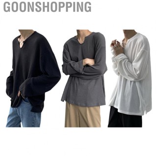 Goonshopping Men Long Sleeve Shirt  Fashionable Men T Shirt Simple V Neck Polyester Handsome  for Study