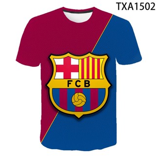เสื้อยืดแขนสั้นลําลอง พิมพ์ลาย FC Barcelona Leo Messi 3 มิติ สไตล์สตรีท สําหรับผู้ชาย และผู้หญิง