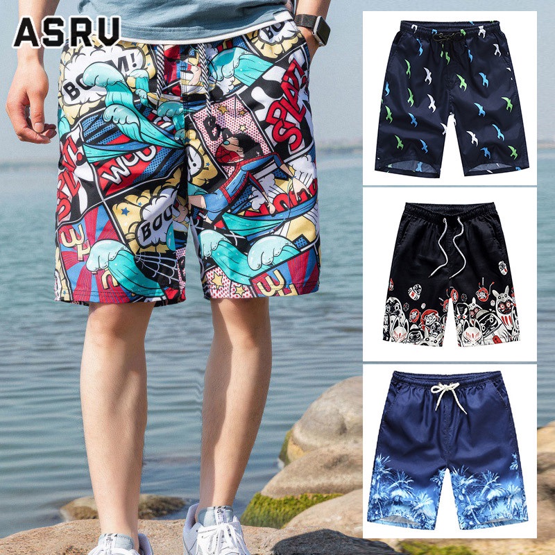 ASRV  กางเกงขาสั้นผู้ชาย ใหม่กลางแจ้งชายแห้งเร็วว่ายน้ำคู่กางเกงชายหาดกีฬาหลวม มีลวดลายให้เลือกมากมาย
