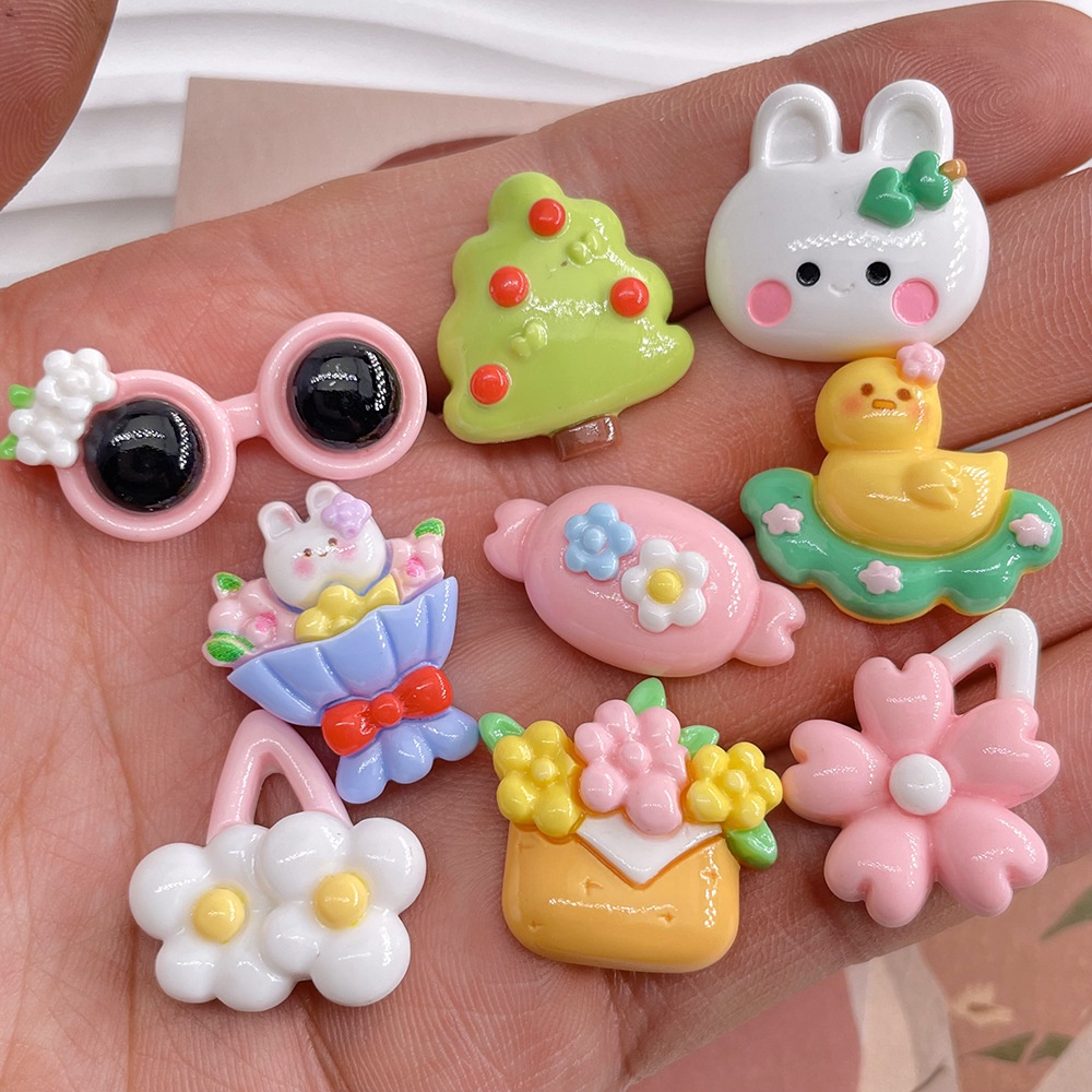 [3#] ชุดเครื่องประดับเรซิ่น รูปการ์ตูนกระต่าย ดอกไม้ แฮนด์เมด diy สําหรับรองเท้า FN