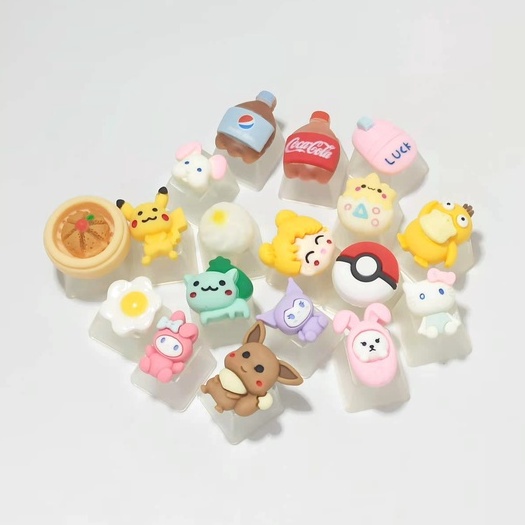 ปุ่มกดคีย์บอร์ด PSYDUCK แบบโปร่งแสง แฮนด์เมด ลายโปเกม่อนน่ารัก สีชมพู