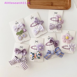 Alittlesearch11 กิ๊บติดผม ประดับโบว์ ลายดอกไม้ สีม่วง สไตล์เกาหลี สําหรับเด็กผู้หญิง 2 ชิ้น