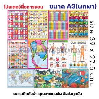 โปสเตอร์ ขนาดพกพา A3 (สำหรับเด็ก) โปสเตอร์หัดอ่าน ก-ฮ / abc / a-z / สูตรคูณ / โปสเตอร์อนุบาล สื่อการสอน