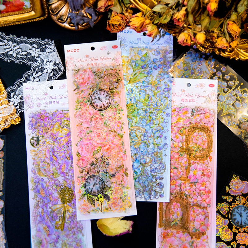 Journamm สติกเกอร์ฟอยล์ สีทอง ลายดอกไม้ กันน้ํา สําหรับตกแต่งเครื่องเขียน DIY 3 ชิ้น ต่อแพ็ก