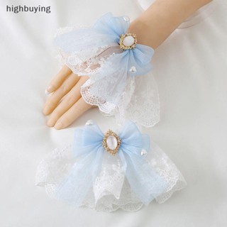 [highbuying] สายรัดข้อมือลูกไม้ ประดับโบว์ สไตล์โลลิต้า 1 คู่