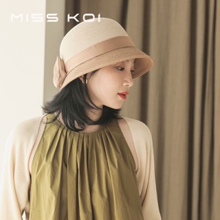 Misskoi [พร้อมส่ง] หมวกฟางปีกเล็ก ประดับโบว์ สีตัดกัน สไตล์ฝรั่งเศสย้อนยุค หรูหรา เหมาะกับฤดูใบไม้ผลิ ฤดูร้อน สําหรับผู้หญิง