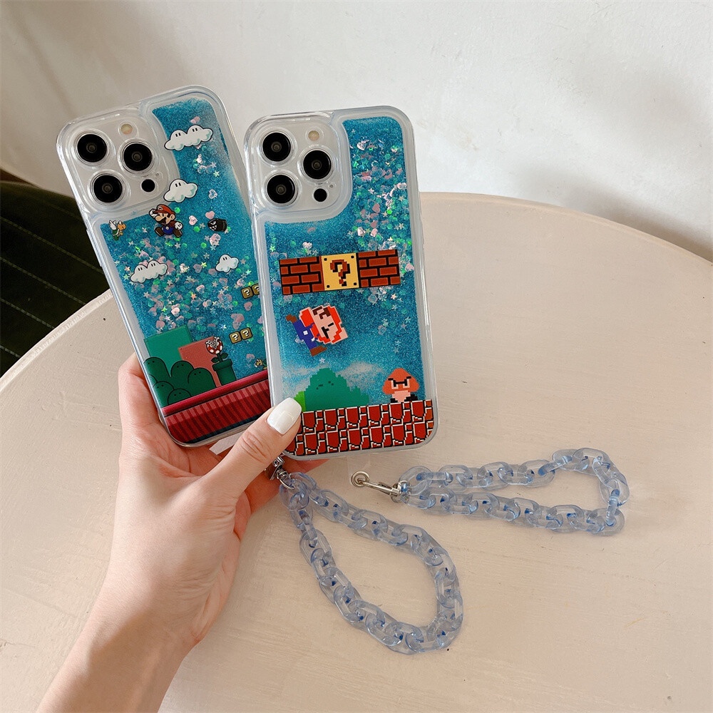 เคสโทรศัพท์มือถือ ลายการ์ตูนซูเปอร์มาริโอ้ พร้อมสายคล้องมือ สําหรับ Samsung Galaxy S24 S23 FE S22 S21 S21 Plus Ultra FE Note 20 Ultra 10 9 S10 S9 S8 Plus Lite