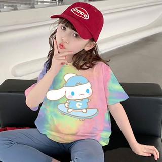 เสื้อยืดแขนสั้น พิมพ์ลายการ์ตูน Cinnamoroll น่ารัก เหมาะกับของขวัญ สําหรับเด็กผู้หญิง