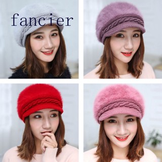 Fancier หมวกเบเร่ต์ ผ้าถัก ขนกระต่าย หรูหรา แฟชั่นฤดูใบไม้ร่วง ฤดูหนาว สําหรับผู้หญิง